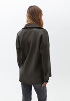 Women Green Vegan Leather Shirt Jacket