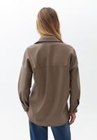 Women Brown Vegan Leather Shirt Jacket