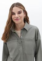 Women Green Vegan Leather Shirt Jacket