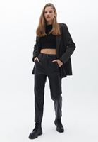 Women Black High Rise Vegan Leather Baggy Fit Pants