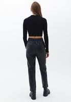 Women Black High Rise Vegan Leather Baggy Fit Pants