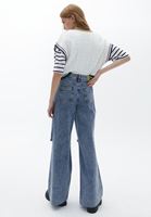 Women Blue Cotton High Rise Wide Leg Pants