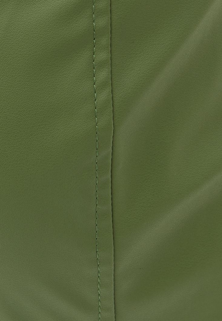 Women Green Vegan Leather Shorts with Belt Detail