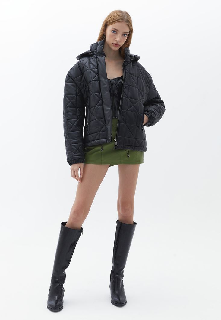 Women Green Vegan Leather Mini Skirt