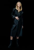 Women Black Vegan Leather Maxi Trenchcoat