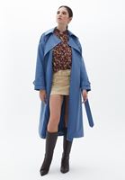 Women Blue Vegan Leather Maxi Trenchcoat