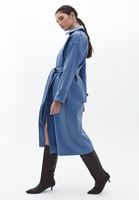 Women Blue Vegan Leather Maxi Trenchcoat