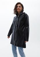 Women Black Hooded Patent Leather Raincoat