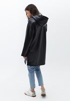 Women Black Hooded Patent Leather Raincoat