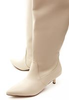 Women Beige Vegan Leather Long Boots