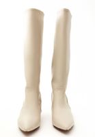 Women Beige Vegan Leather Long Boots