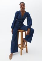 Bayan Mavi Bağlama Detaylı Denim Bluz