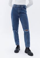 Women Blue Ultra High Waist Mom-Fit Pants