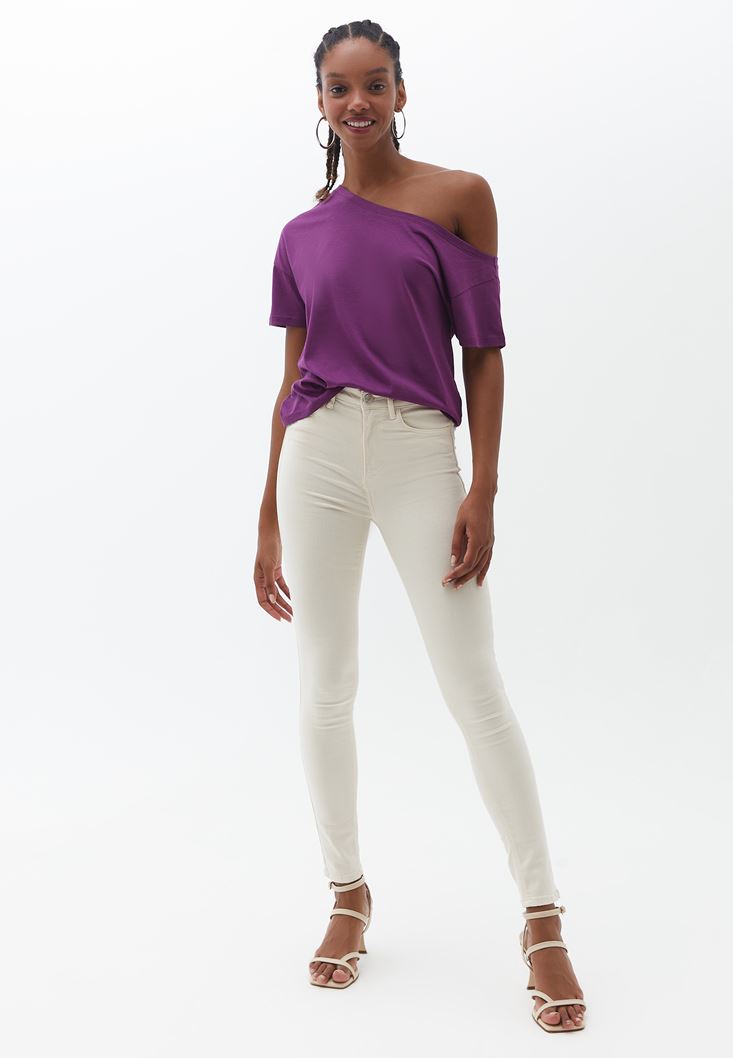 Women Purple Tshirt with Collar Detail