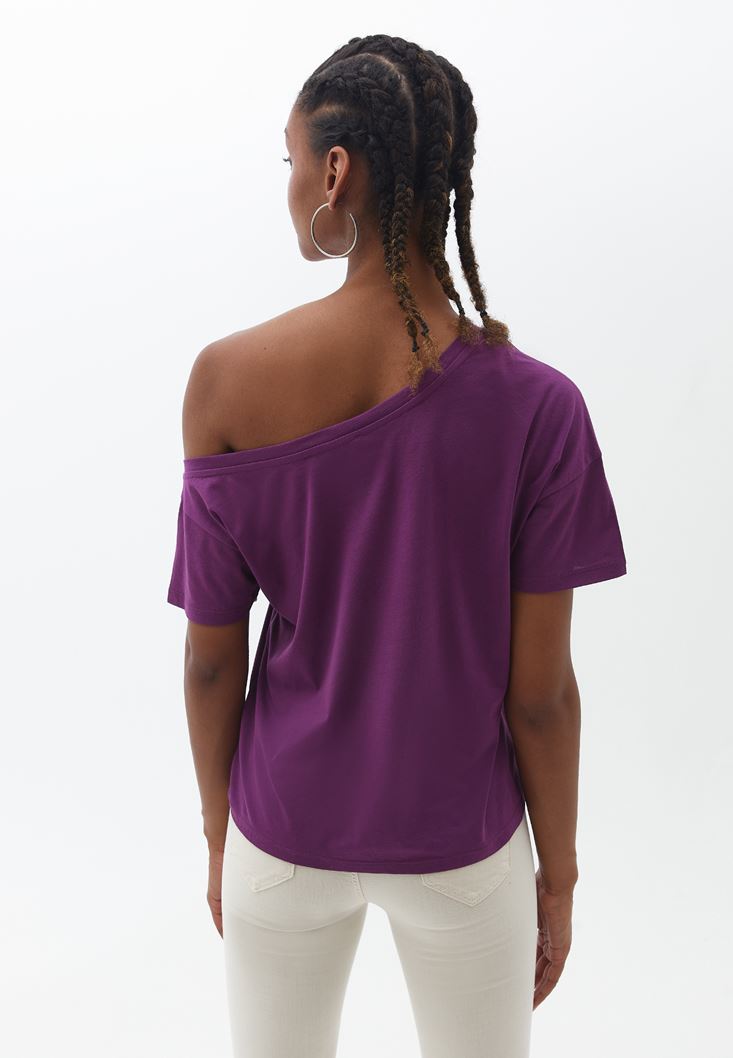 Women Purple Tshirt with Collar Detail