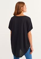 Bayan Siyah V Yaka Oversize Tişört ( MODAL )