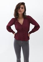 Bayan Bordo Romantik Gipeli Bluz ( MODAL )
