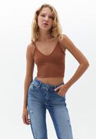 Women Brown Seamless Crop Top