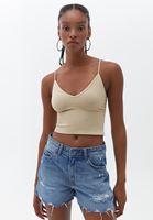 Women Beige Seamless Crop Top