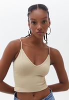 Women Beige Seamless Crop Top