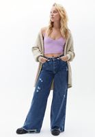 Bayan Lila Dikişsiz Crop Top