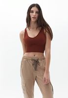 Women Brown V-neck Jacquard Seamless Singlet