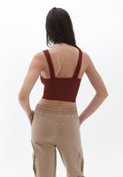 Women Brown V-neck Jacquard Seamless Singlet