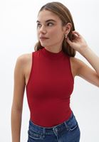 Women Red High Collar Seamless Singlet