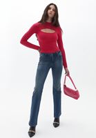 Bayan Pembe Cut-Out Detaylı Uzun Kollu Tişört