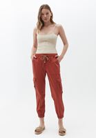 Women Orange Elastic Waist Cargo Jogger Pants