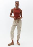 Women Beige Elastic Waist Cargo Jogger Pants