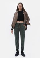 Women Green Elastic Waist Cargo Jogger Pants