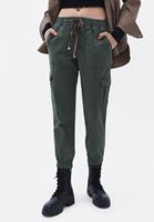 Women Green Elastic Waist Cargo Jogger Pants