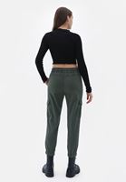 Women Green Elastic Waist Cargo Jogger Pants