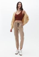 Women Beige Elastic Waist Cargo Jogger Pants