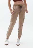 Women Beige Elastic Waist Cargo Jogger Pants