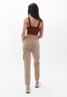 Women Beige Elastic Waist Cargo Jogger Pants