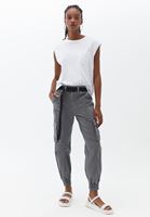 Women Grey Mid Waist Jogger Pants with Belt