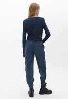 Women Navy Mid Waist Jogger Pants with Belt