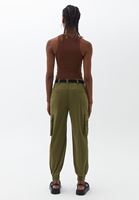 Women Green Mid Waist Jogger Pants with Belt