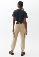 Women Beige Mid Waist Jogger Pants with Belt