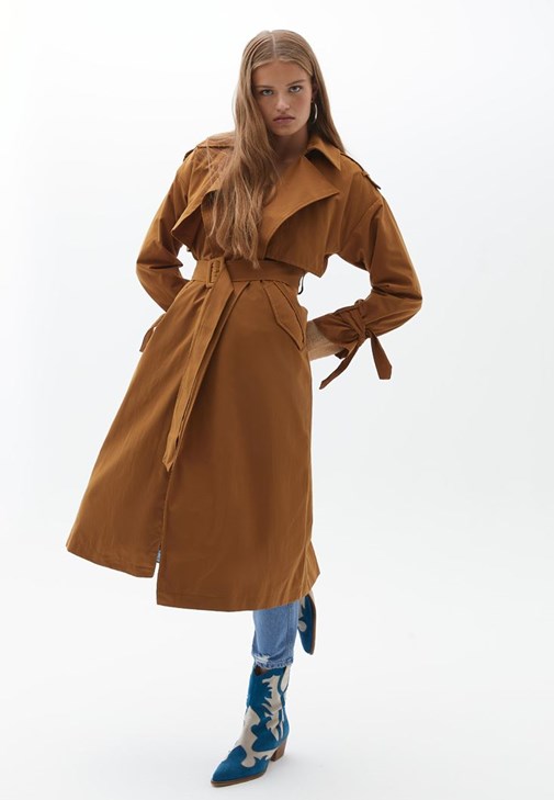 Brown Trenchcoat with Belt Detail Online Shopping | OXXOSHOP