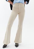 Women Beige Ultra High Waisted Flared Pants