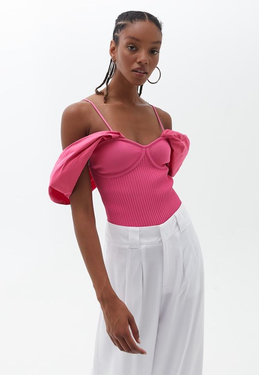 Pink Thin Strap Singlet with Sleeve Detail 