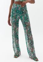 Women Mixed High Rise Tulle Pants with Floral Pattern