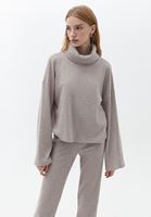 Women Beige Knitwear Sweater with Back Detail