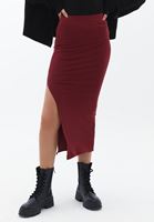 Women Bordeaux Maxi Skirt with Slit Detail