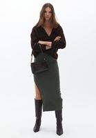 Women Green Maxi Skirt with Slit Detail