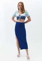 Women Navy Maxi Skirt with Slit Detail