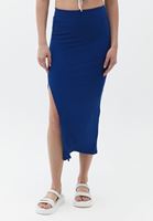 Women Navy Maxi Skirt with Slit Detail